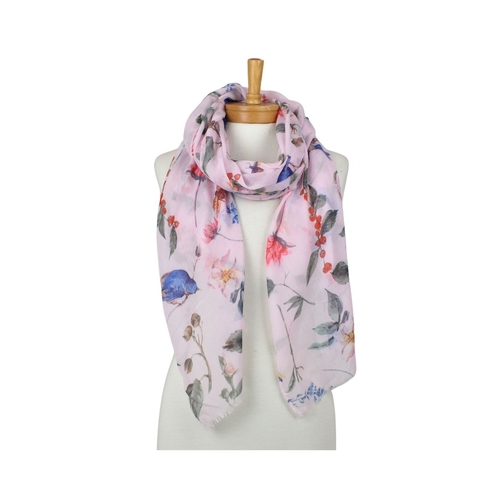 Pink: Flower Bird Garden Scarf