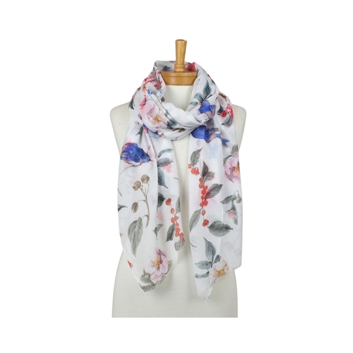 White: Flower Bird Garden Scarf