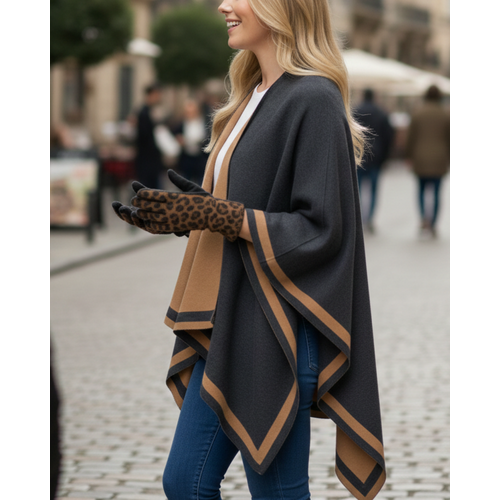 THSW1029: Black Camel: Reversible Border Wrap