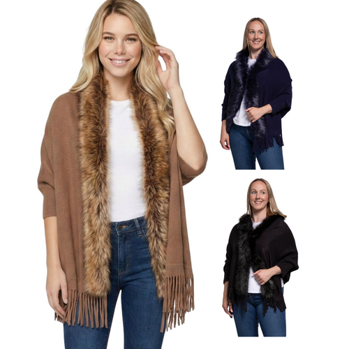 THSAP1060: (3 pcs) Faux Fur Plain Sleeve Cape Wrap Pack