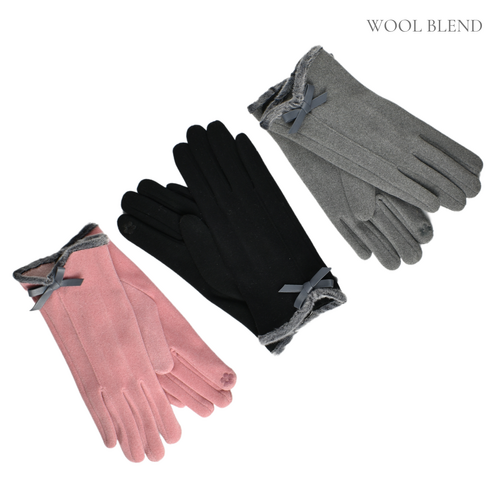 THSAP1235: (3 pcs): Faux Fur Trim Bow Gloves