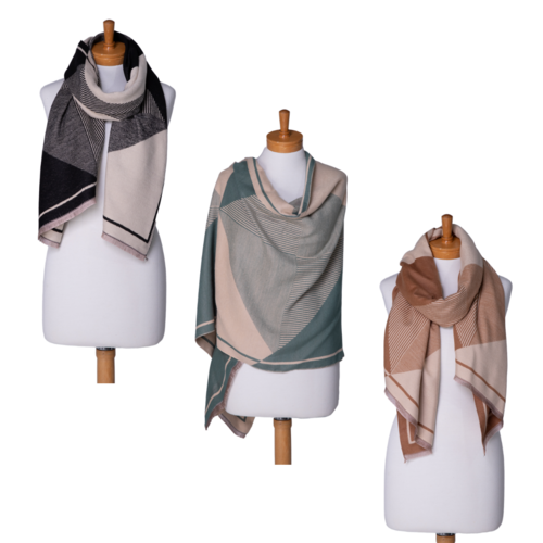 THSAP1283: (3pcs) Reversible Sections and Lines Scarf Pack
