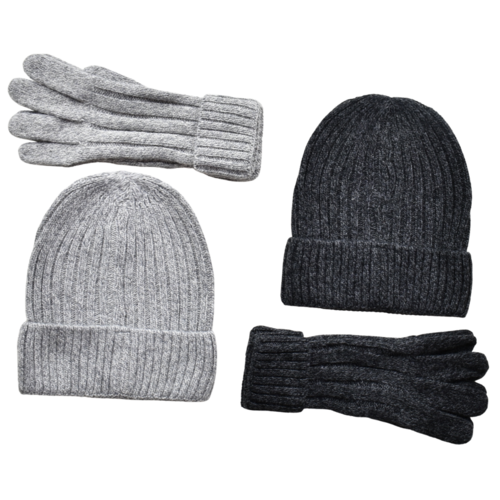 THSAP1301: (4pcs) Stripe Knitted Gloves and Beanie Pack