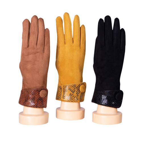 THSAP1325: (3pairs) Cuff Snake Print Button Glove Pack