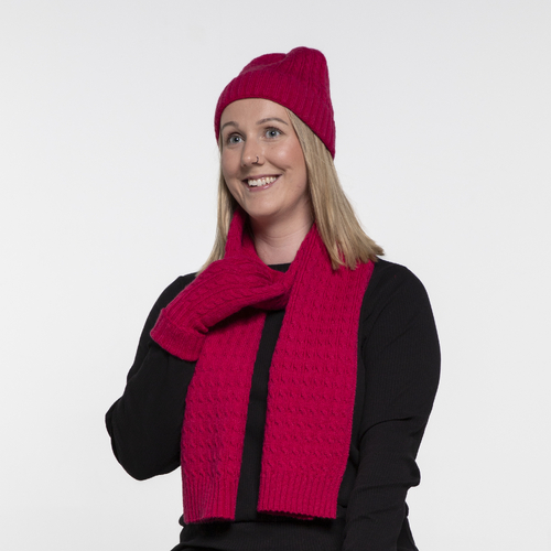 THSAP1354: (3pcs) Hot Pink Cable Knit Scarf Beanie Gloves Set
