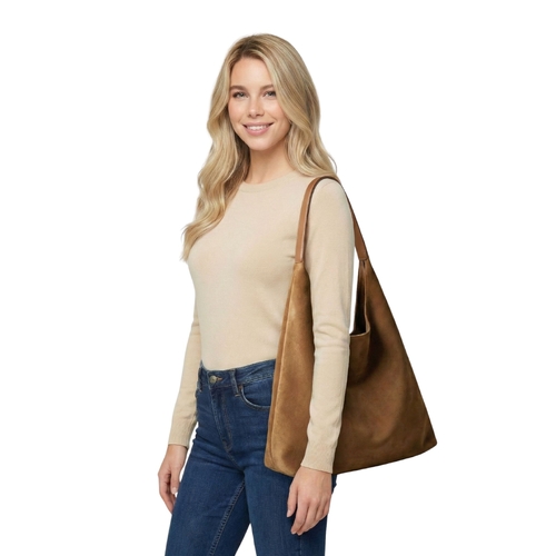 THSB1058: Camel: Faux Suede Tote Bag