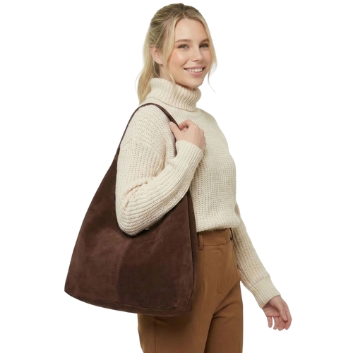 THSB1061: Brown: Faux Suede Tote Bag