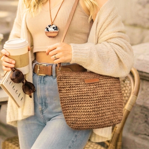 Camel: Boho Woven Crossbody Bag