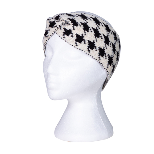THSBE1004: Cream: Houndstooth Knitted Headband