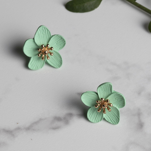 THSE1072: Green: Flower Petals Earrings