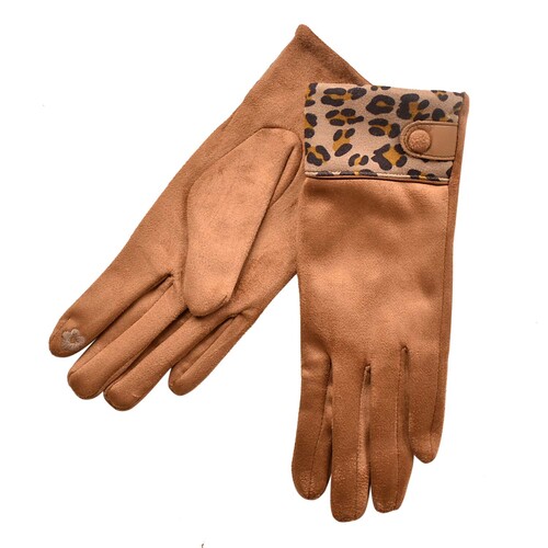 THSG1052: Tan: Leopard Tips Gloves