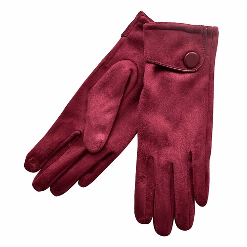 THSG1055: Red Wine: Big Button Cuffed Gloves