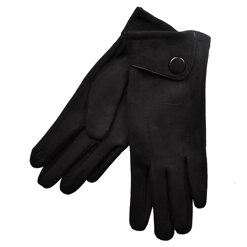 THSG1056: Black: Big Button Cuffed Gloves