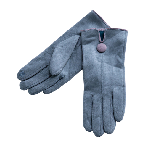 THSG1067: Teal: One Button Grey Border Gloves
