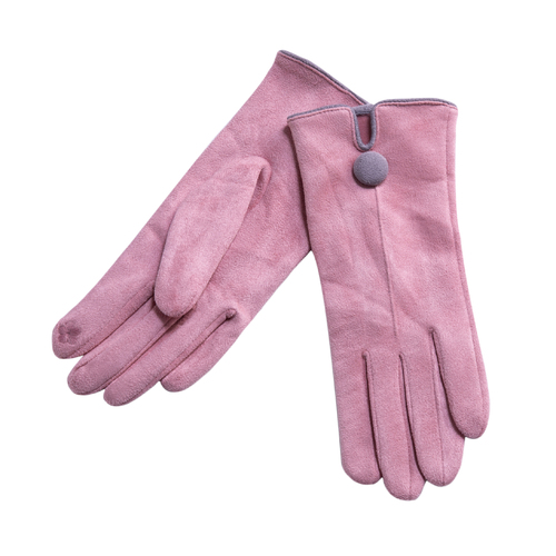 THSG1070: Pink: One Button Grey Border Gloves