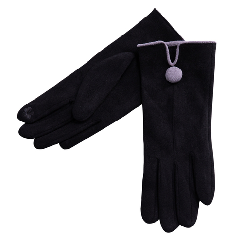 THSG1071: Black: One Button Grey Border Gloves