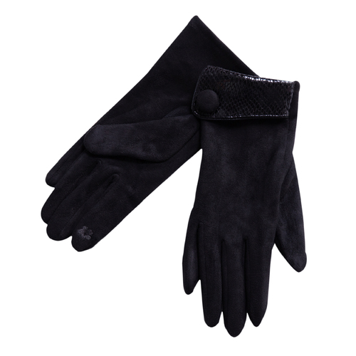 THSG1073: Black: Cuff Snake Print Button Gloves