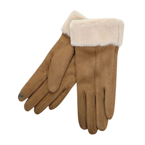 THSG1092: Camel: Faux Fur Double Layer Gloves
