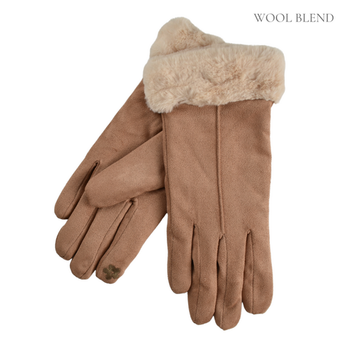 THSG1092: Camel: Faux Fur Double Layer Gloves