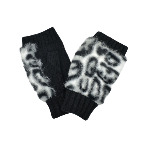 THSG1135: Grey: Faux Fur Cuff Fingerless Gloves