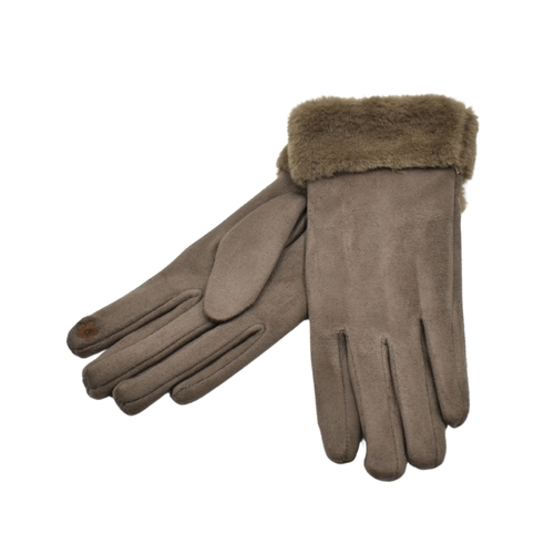 THSG1143: Brown: Faux Fur Cuff Gloves