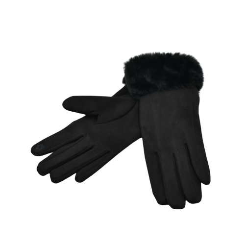 THSG1144: Black: Faux Fur Cuff Gloves