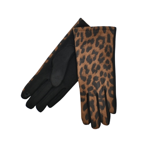 THSG1145: Camel: Luxe Leopard Gloves