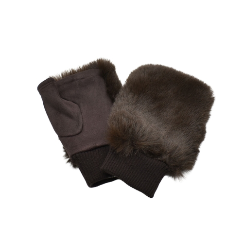 THSG1149: Chocolate: Faux Fur Fingerless Gloves
