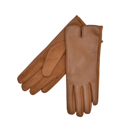 THSG1159: Tan: Faux Fur Leather Gloves