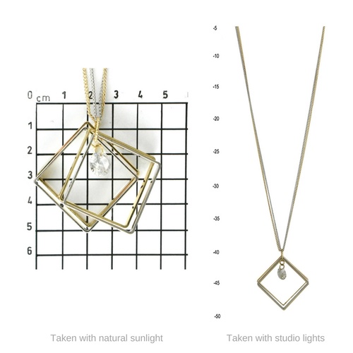 THSJ1157: Gold: Square Ringlets Pendant: Chain Necklace