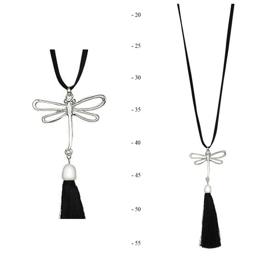 THSJ1201: Black: Dragonfly Pendant Necklace
