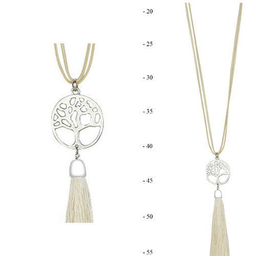 THSJ1215: Cream:Tree of Life Pendant Necklace