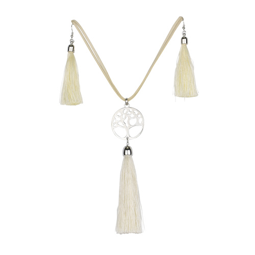 THSJ1215S: Cream:Tree of Life Pendant Necklace And Earring Set
