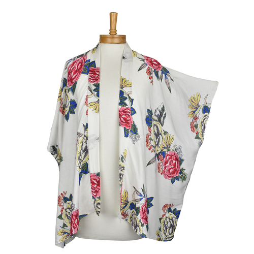 THSK1045: (2pcs) White: Big flowers Kimono Jacket