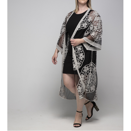 THSK1066: Black: Floral Lace Kimono