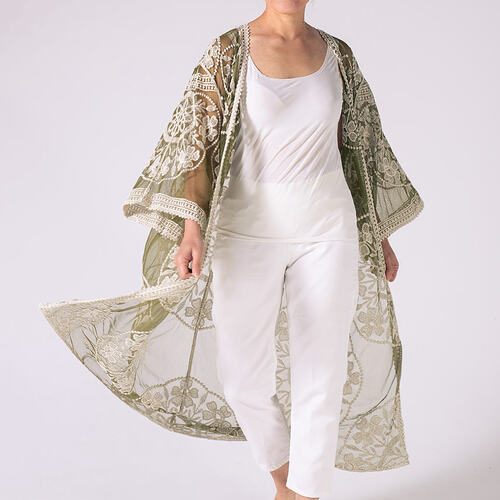 THSK1068: Olive: Floral Lace Kimono