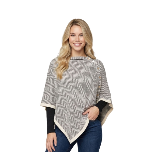 THSP2024: Grey: Herringbone w Button Poncho