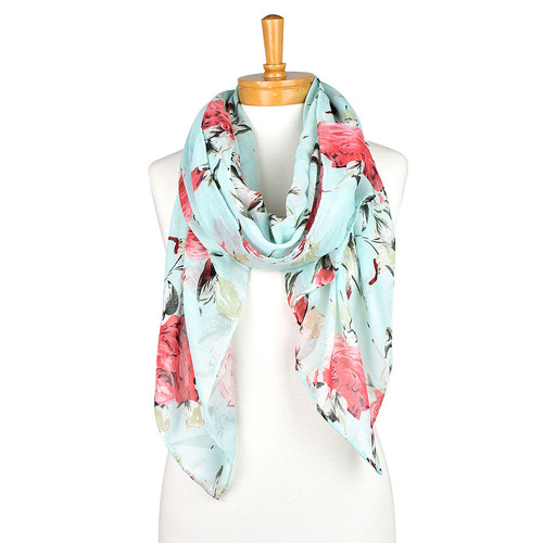 THSS1571: Teal: Red Roses Scarf