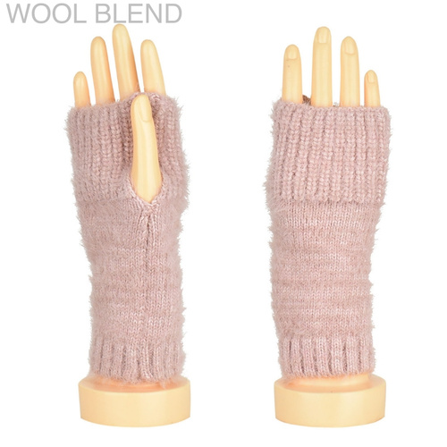 THSS1891GX: Dusty Pink: Furry Knitted Open Finger Gloves