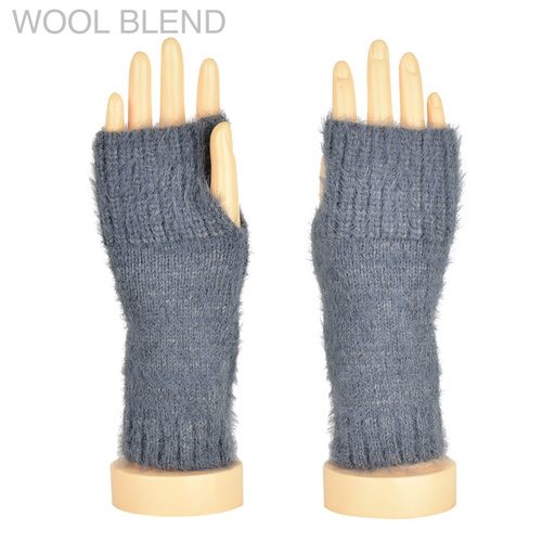 THSS1892GX: Grey: Furry Knitted Open Finger Gloves