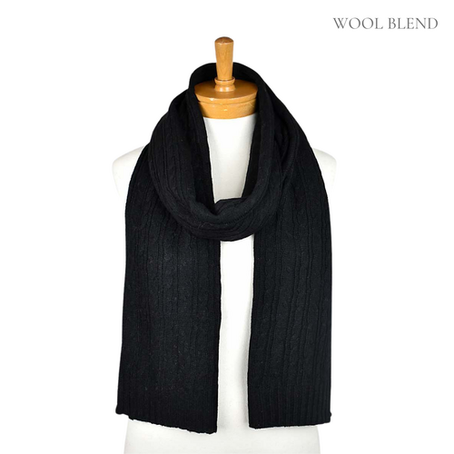 THSS2258: Black: Braid Knitted Scarf