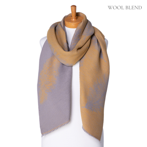 THSS2401: Mustard: Reversible Feather Crimped Scarf 