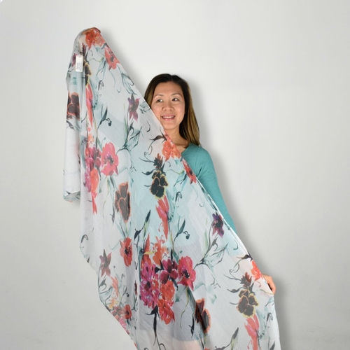 THSS2563: White: Mix Flower Scarf
