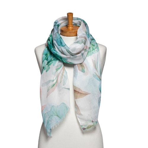 THSS2579: Cobalt Green: Mix Flowers Scarf