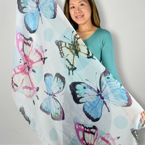 THSS2584: Multi: Watercolour Butterfly Scarf