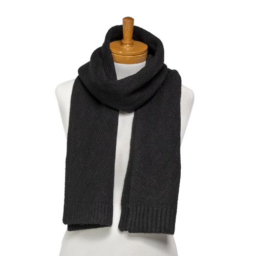 THSS2660: Black: Pattern Rib Knit Scarf
