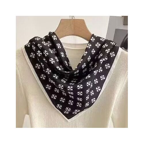 THSS2690: Black: Floral Dots Border Scarf