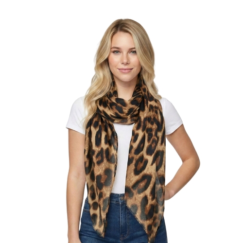 THSS2807: Tan: Leopard Print Scarf