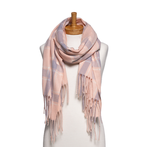 THSS2809: Pink: Checked Fringe Scarf
