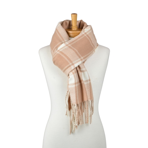 THSS2810: Brown: Checked Fringe Scarf